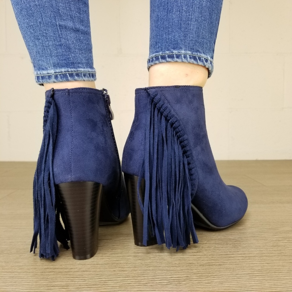 Navy Vegan Suede Apache Tassels Boots - Picture 7 of 7